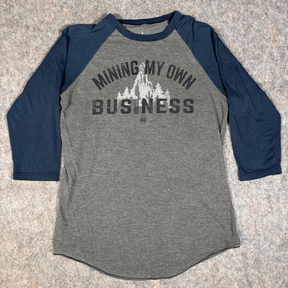 Disney Parks Raglan Baseball Tee Mens M‎ 3/4 Sleeve Grey Mining My Own Business